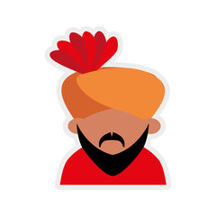 Indian culture concept represented by cartoon man head with mustache icon. Isolated and flat illustration 