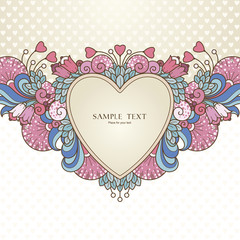 Template with heart and abstract decorative natural elements