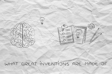 brain with idea to write down on paper, what great inventions ar