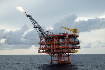 Oil and gas platform in the gulf or the sea, The world energy, Offshore oil and rig construction.