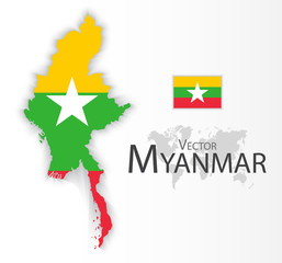 Myanmar ( Republic of the Union of Myanmar ) ( flag and map ) ( transportation and tourism concept ) , Myanmar is one of AEC ( ASEAN Economic Community )