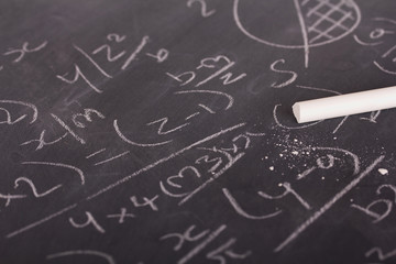 Close up of blackboard with maths equations