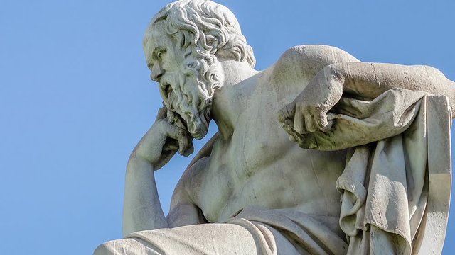 Close Up Statue of the Philosopher Socrates on Sky Background 