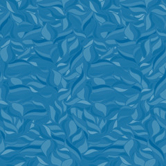 Seamless wavy pattern. Monochrome background. Blue colors. Abstract wallpaper with leaves. Waves texture. Vector illustration. 