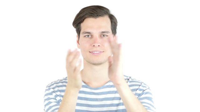 Portrait of young man  clapping hands , excellent job