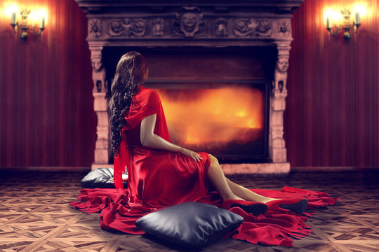 Woman And Fireplace 