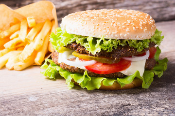 Delicious burgers with beef
