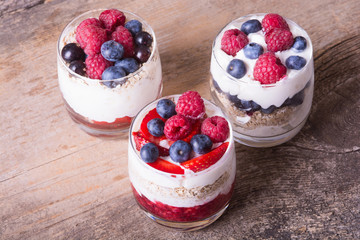 yogurt with oatmeal , blueberries , raspberries and strawberries