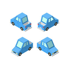 Vector isometric icon set or infographic element set representing private cars, cartoon pickup car with front and rear views.