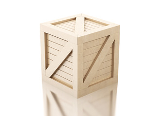 3d Wooden crate against white background.