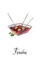 Chocolate cheese fondue, traditional Swiss food for winter