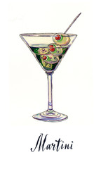 An olive martini cocktail with bubbles