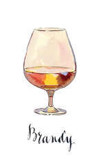 Glass of scotch whiskey brandy with ice