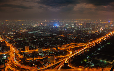 Aerial view of modern big city at night