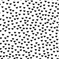 Romantic seamless pattern with tiny black hearts. Abstract repeating. Cute backdrop. White background. Template for Valentine's, Mother's Day, wedding, scrapbook, surface textures.Vector illustration.