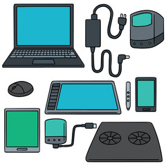 vector set of computer, smart device and computer accessories