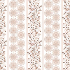 Floral seamless pattern in retro style, cute  flowers white background striped