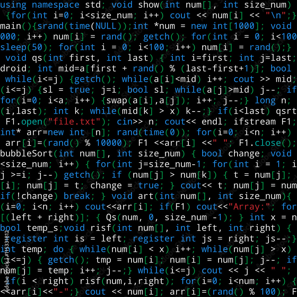 Fototapete seamless pattern with program code on black background