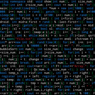 Seamless pattern with program code on black background