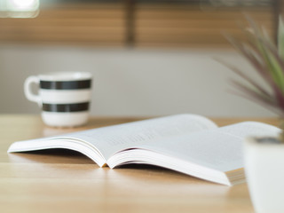 Open book on the desk ( selective focus  )