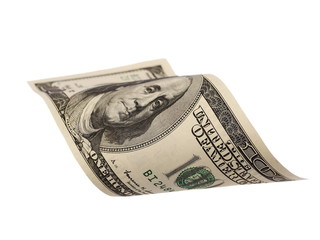  flying hundred dollar banknote isolated on white 