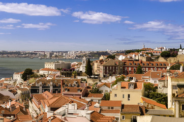 lisbon view, cityscape of the lisbon down town from roof of sao vincente de fora church