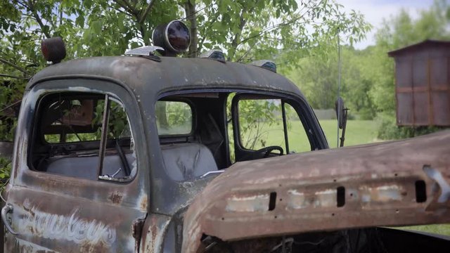 old car vintage with plant rust americana pickup van