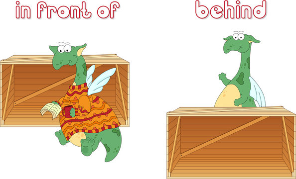 Cartoon dragon reads a book in front of the box and stands behin