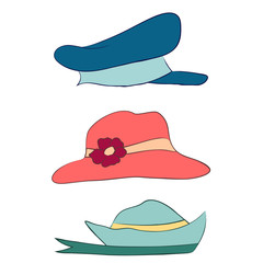 Vector collection of hats for men, women and children icons set