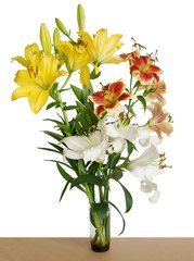 multicolor lilies in posy isolated