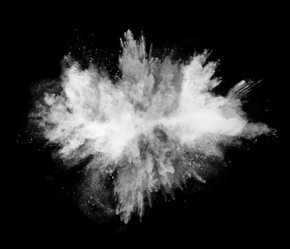 White powder explosion on black background
