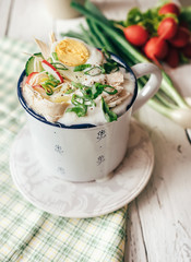Traditional russian cold summer soup okroshka