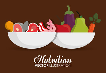 Nutrition and organic concept represented by food icon set. Colorfull and flat illustration. Brown background