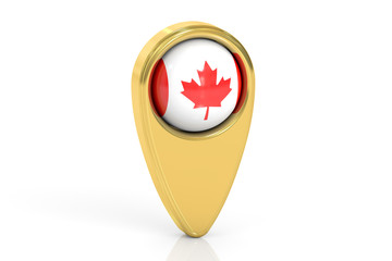 map pointer with flag of Canada, 3D rendering