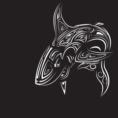 Hand-drawn shark.  Coloring page - zendala, for relaxation and meditation for adults, t-shirt design,