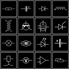 logos, symbols of electronic components on circuit diagrams