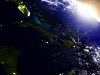 Fototapeta na wymiar North Caribbean from space during sunrise