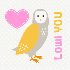 Card with cute cartoon owl and heart.