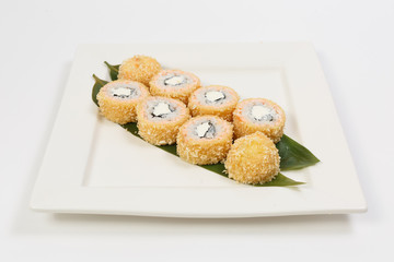 rolls on a white plate on a white background
