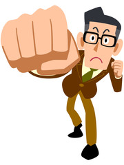 パンチを打つジャケット姿の男性
