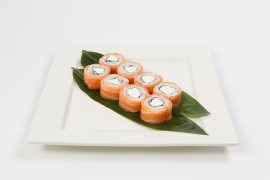 rolls on a white plate on a white background
