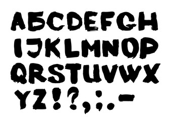 Hand written font. Black English alphabet on white background.