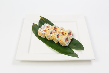 rolls on a white plate on a white background
