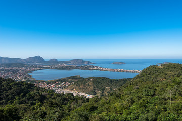 Obraz premium Aerial view of Oceanica Region in Niteroi City, Brazil