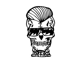 Vintage Black And White Hair Pomade Barber Shop Character - Retro Sunglasses Confidence Skull