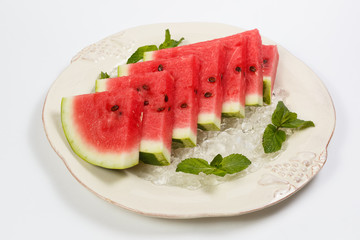 Watermelon slices with mint