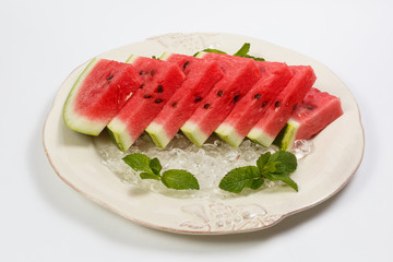 Watermelon slices with mint