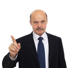 elderly man in a jacket and tie and looks strictly prohibits doing something