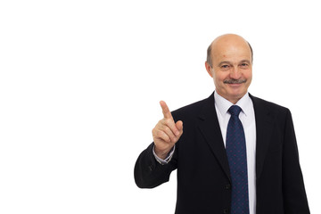 Man gives advice, showing the index finger