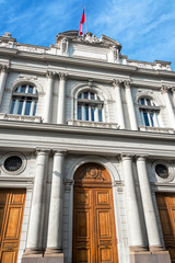 Facade of a historic building in the center of Santiago, Chile